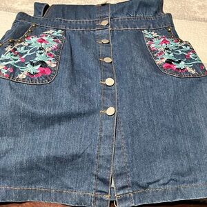 POL Blue Denim with Floral Embroidery and Premium POL Brown Leather Tag